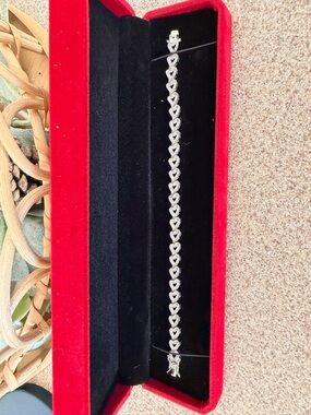 925 Silver Heart Link diamond Tennis Bracelet